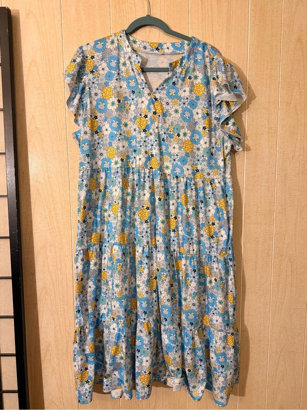 Girls' Blue & Yellow Floral Tiered Dress